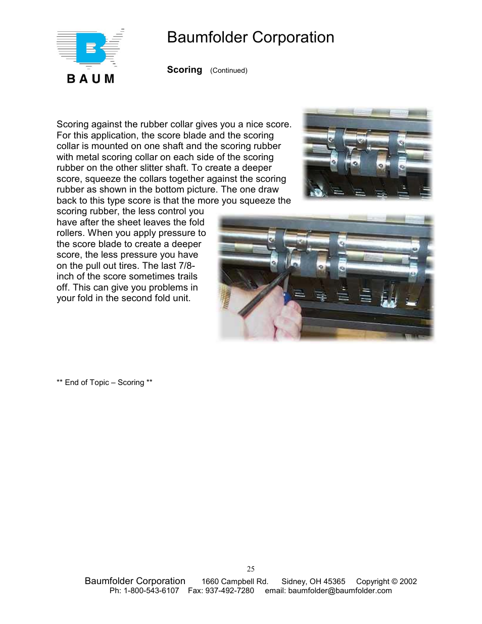 Baumfolder corporation | Baumfolder Older Folder User Manual | Page 25 / 32