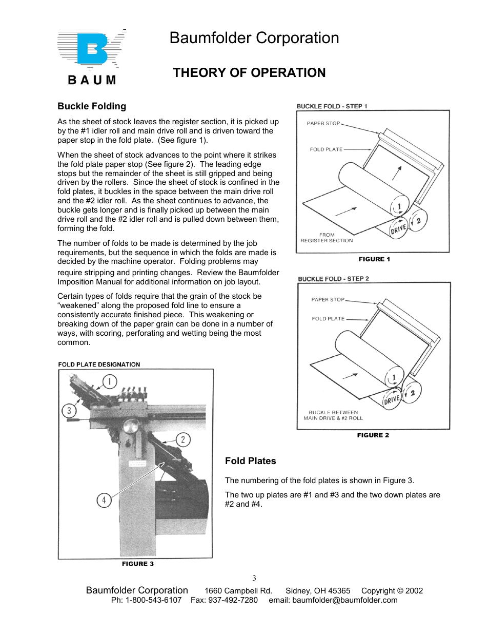 Theory of operation, Buckle folding, Fold plates | Baumfolder corporation | Baumfolder Older Folder User Manual | Page 3 / 32