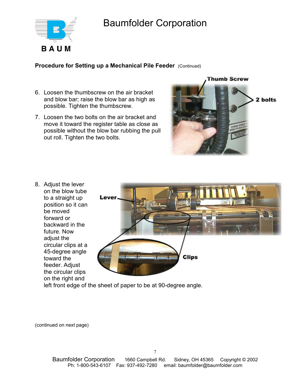 Baumfolder corporation | Baumfolder Older Folder User Manual | Page 7 / 32