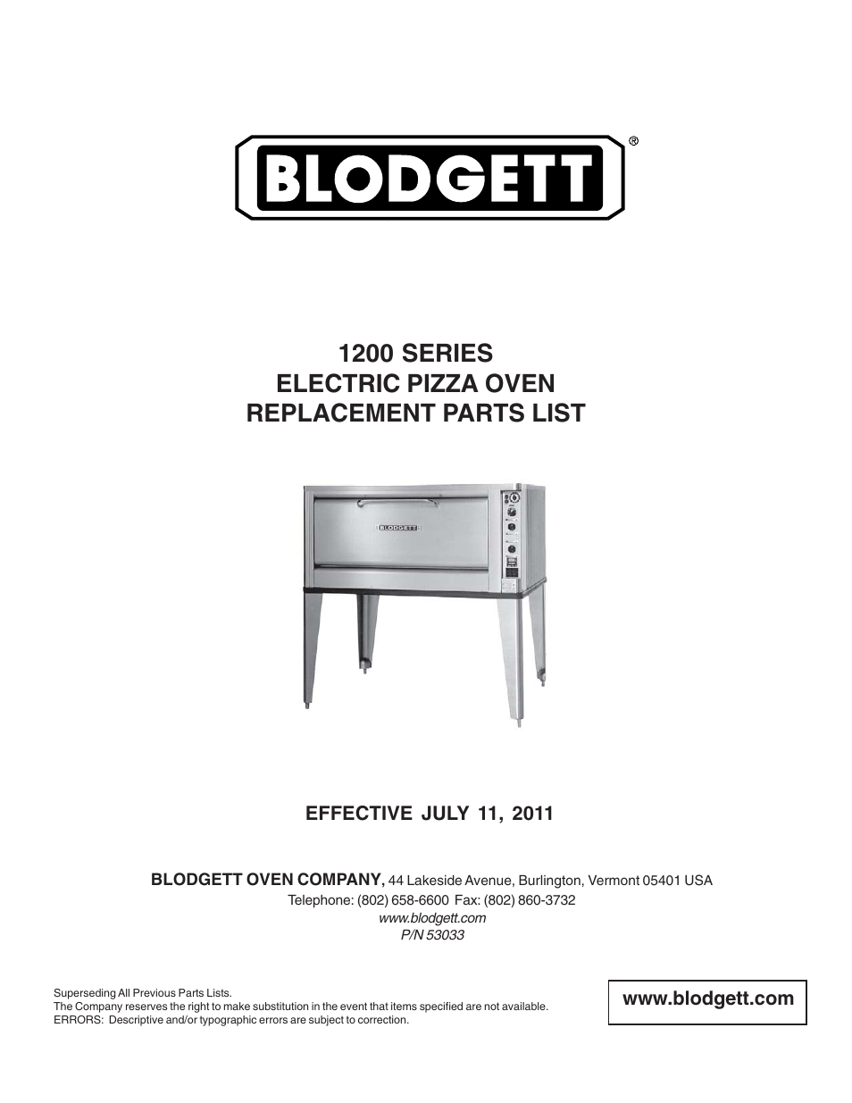 Blodgett 1200 User Manual | 3 pages