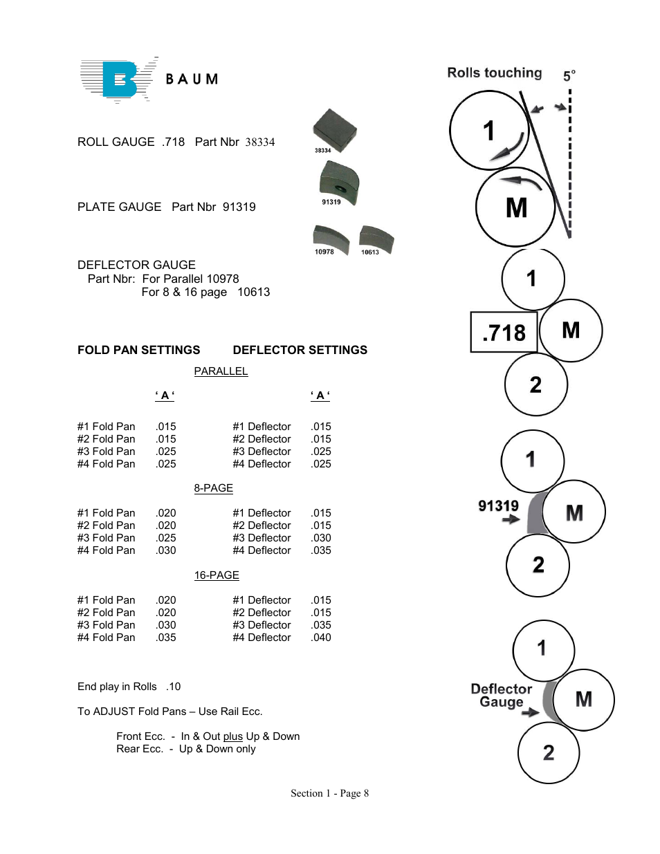 Fold pan settingsdeflector settings | Baumfolder Rebuilding a small, older folder User Manual | Page 8 / 8