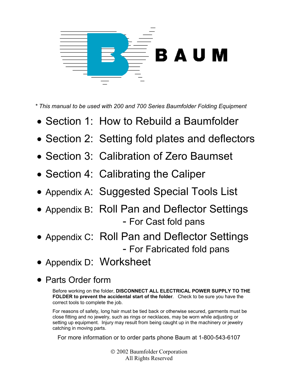 Baumfolder Rebuilding a 200 – 700 series folder User Manual | 19 pages