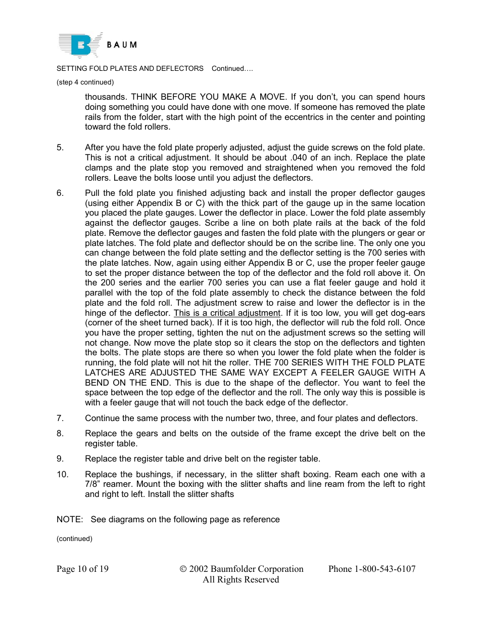 Baumfolder Rebuilding a 200 – 700 series folder User Manual | Page 10 / 19