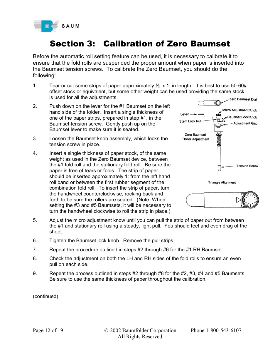 Baumfolder Rebuilding a 200 – 700 series folder User Manual | Page 12 / 19