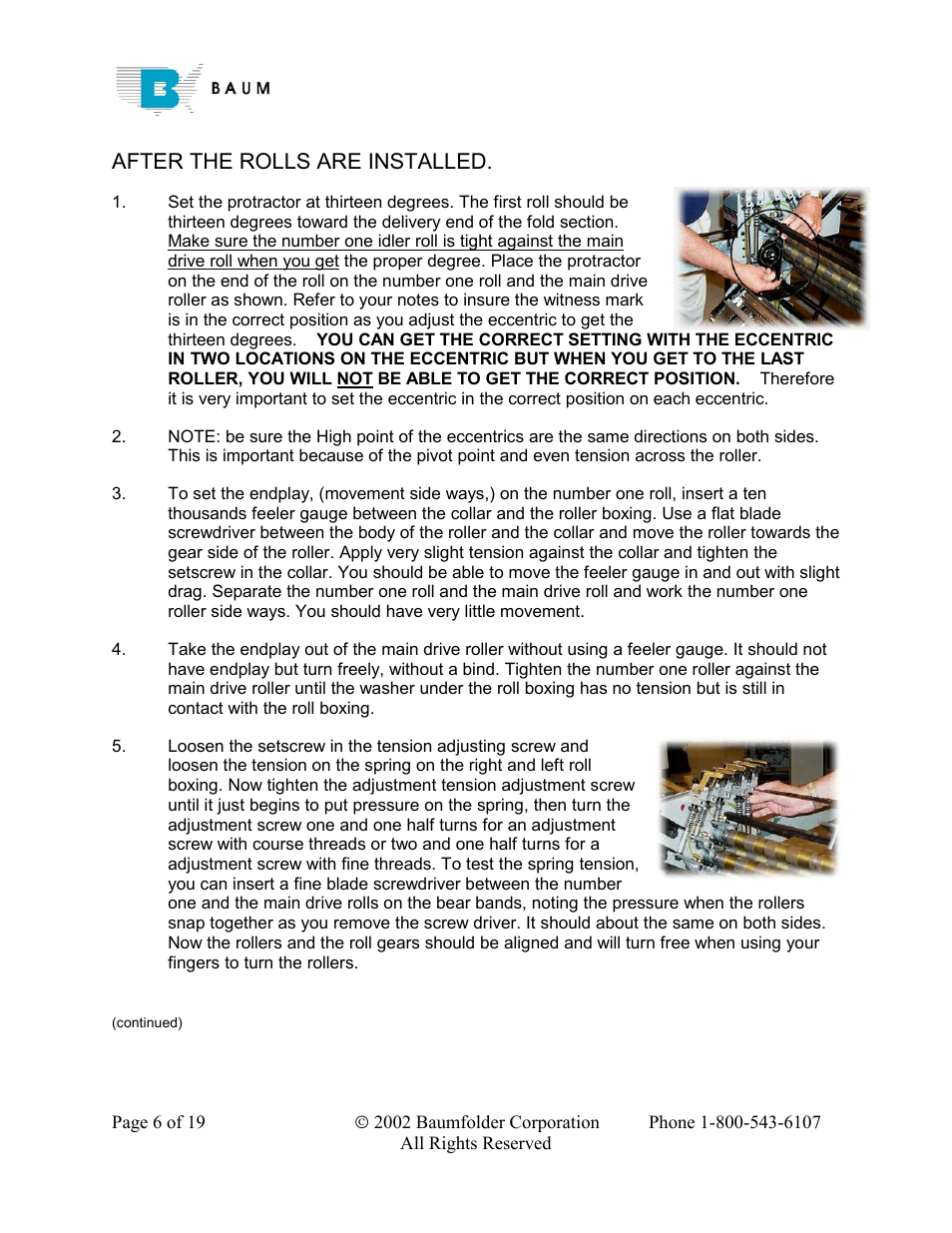 After the rolls are installed | Baumfolder Rebuilding a 200 – 700 series folder User Manual | Page 6 / 19
