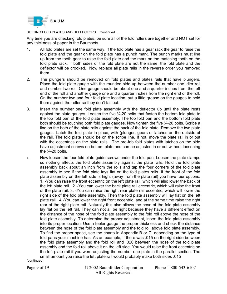 Baumfolder Rebuilding a 200 – 700 series folder User Manual | Page 9 / 19