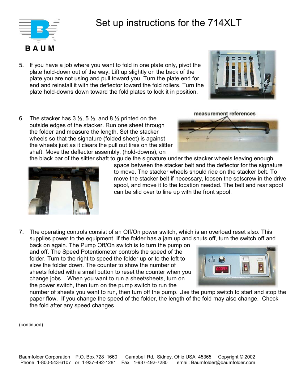 Set up instructions for the 714xlt | Baumfolder 714XLT: Set up User Manual | Page 4 / 13