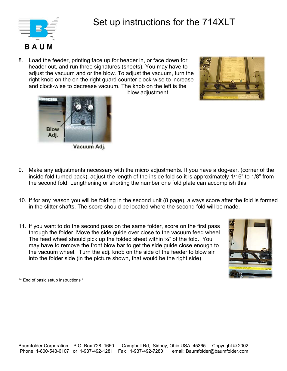 Set up instructions for the 714xlt | Baumfolder 714XLT: Set up User Manual | Page 5 / 13