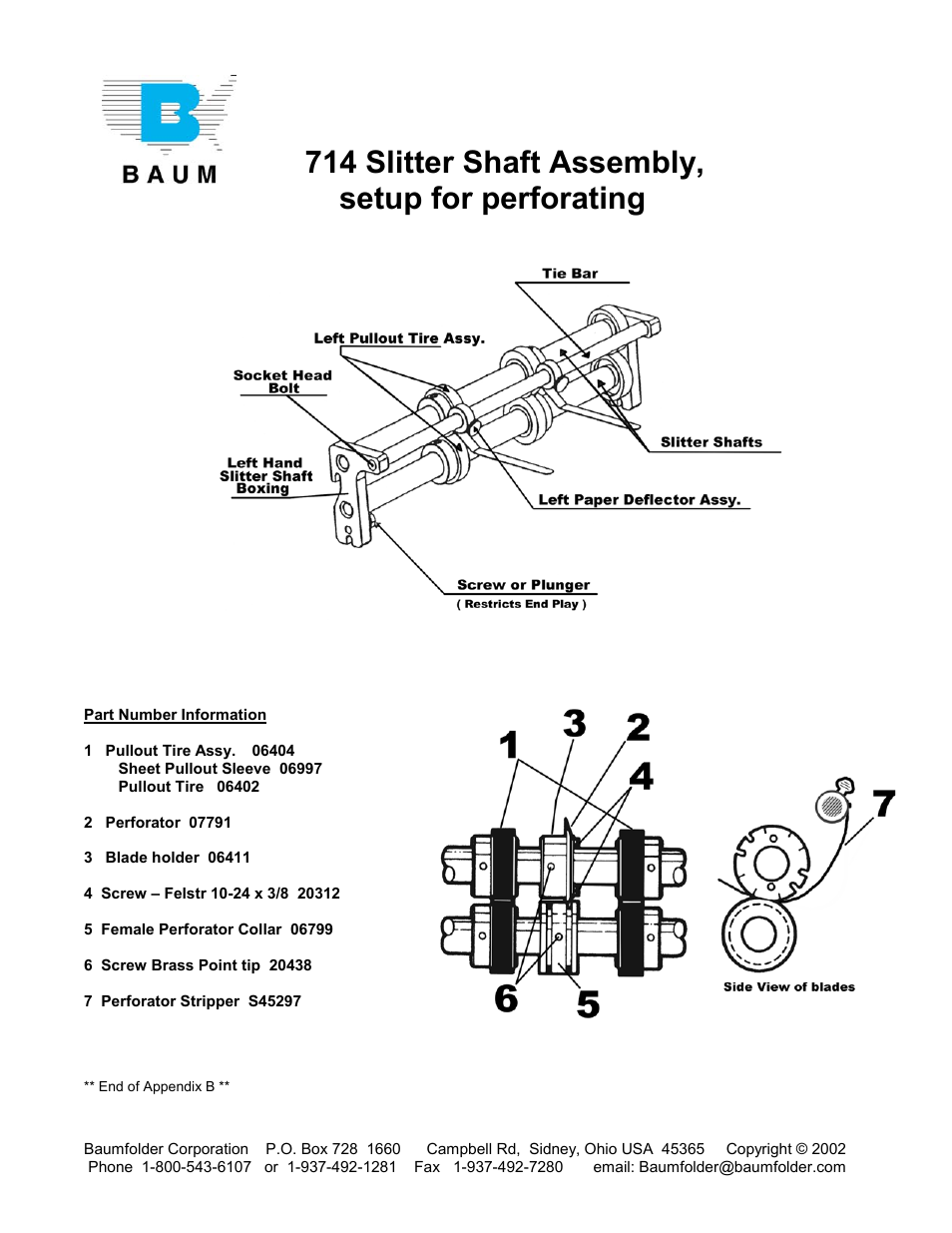714 slitter shaft assembly, setup for perforating | Baumfolder 714XLT: Set up User Manual | Page 9 / 13