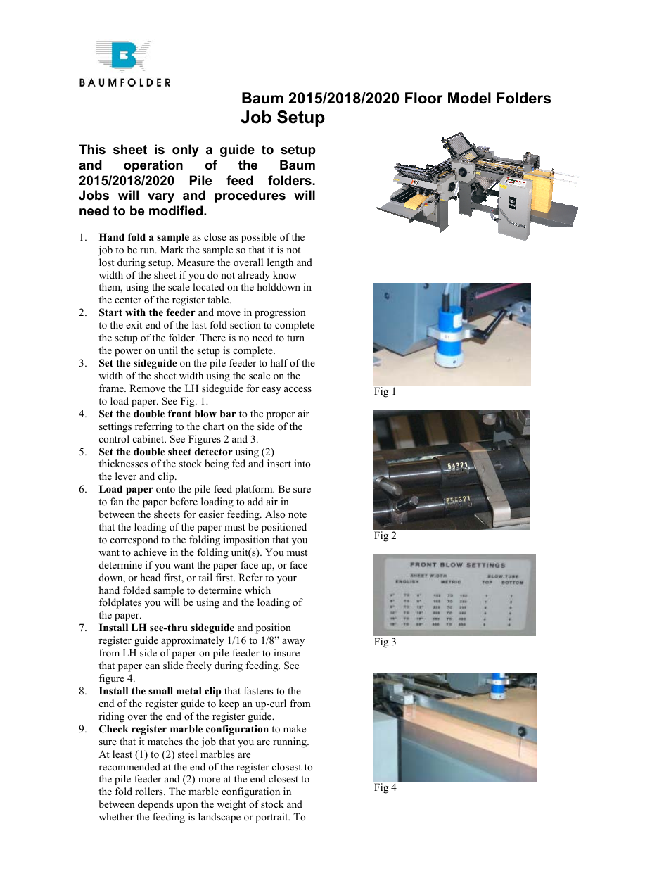 Baumfolder BAUM20: Job Setup User Manual | 4 pages