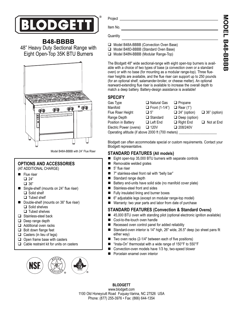 Blodgett B48-BBBB User Manual | 2 pages