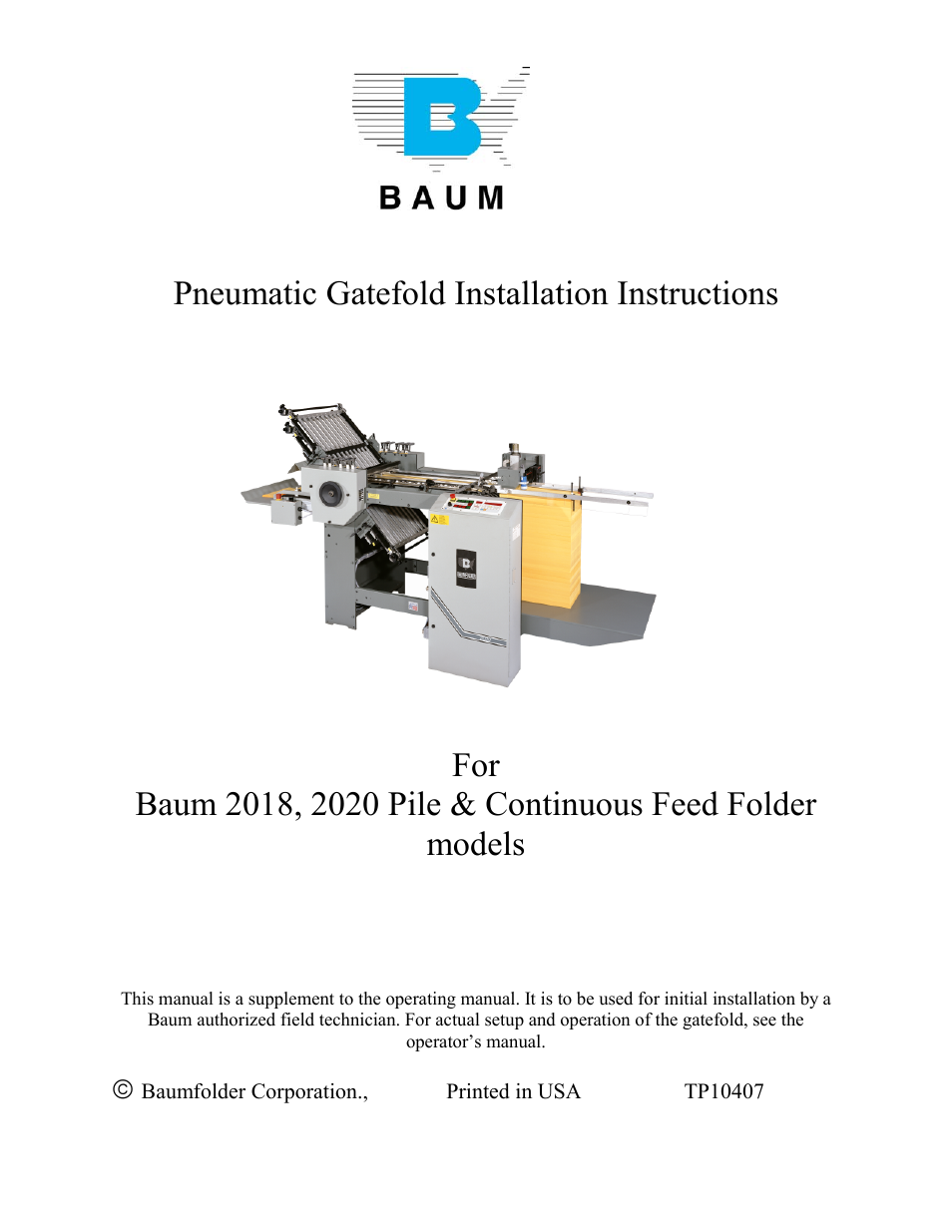 Baumfolder BAUM18: Pneumatic Gatefold User Manual | 12 pages