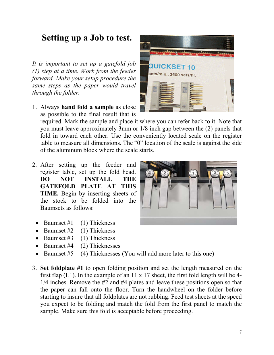 Setting up a job to test | Baumfolder BAUM18: Pneumatic Gatefold User Manual | Page 7 / 12