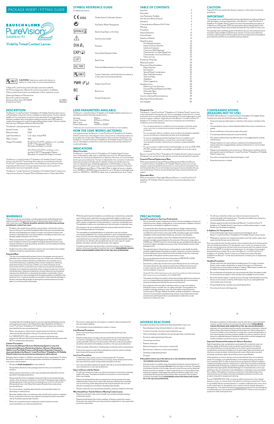 Package insert / fitting guide | Bausch & Lomb PureVision2 Contact Lenses User Manual | Page 2 / 4