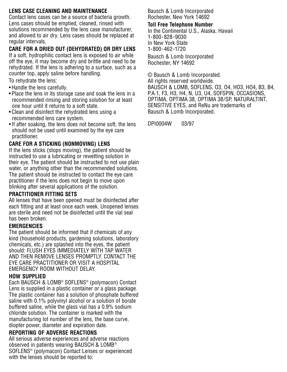 Bausch & Lomb Optima 38/SP Contact Lenses User Manual | Page 7 / 7
