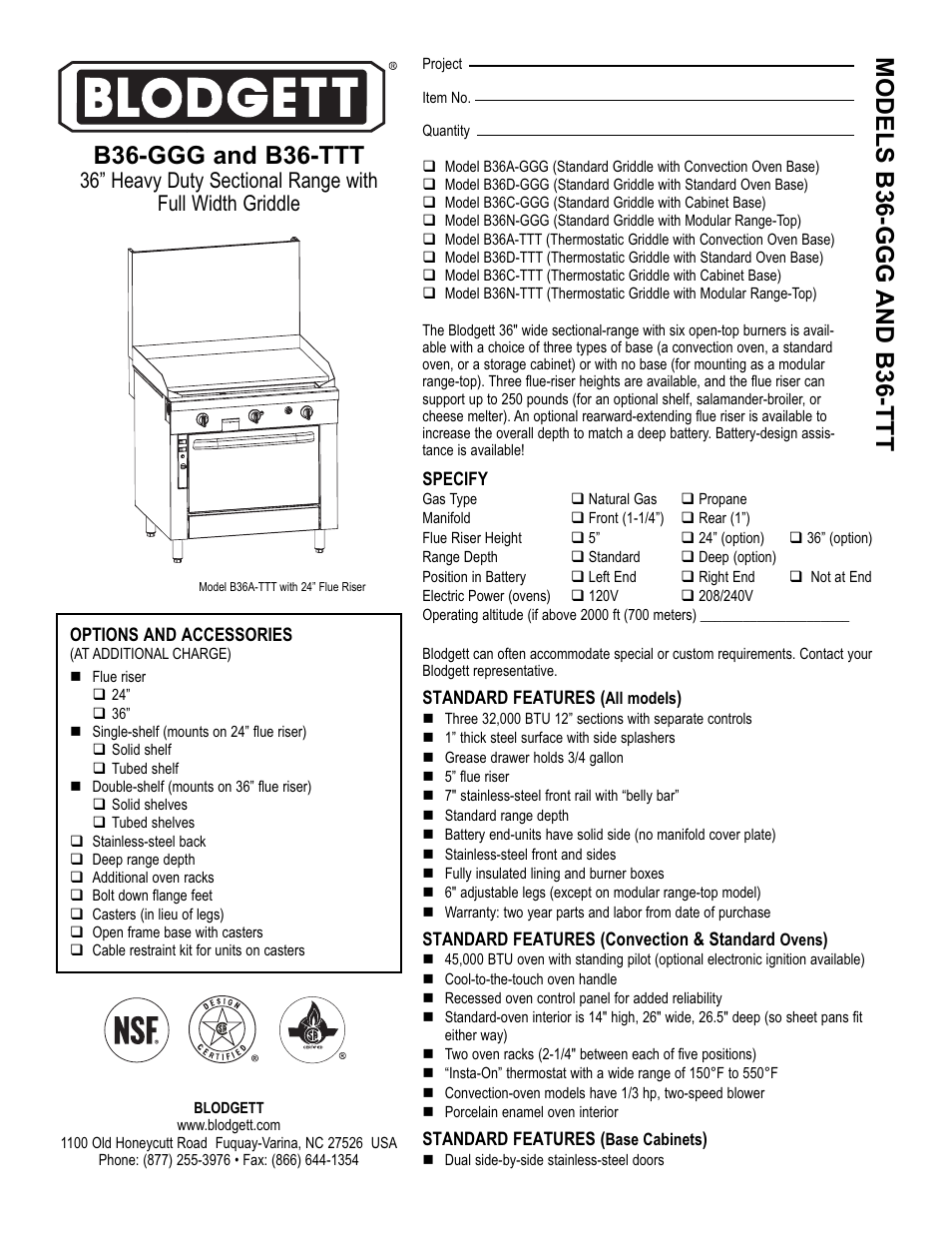 Blodgett B36-TTT User Manual | 2 pages