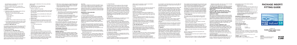 Package insert/ fitting guide, Visibility tinted contact lenses for daily wear | Bausch & Lomb SofLens 59 Contact Lenses User Manual | Page 7 / 9