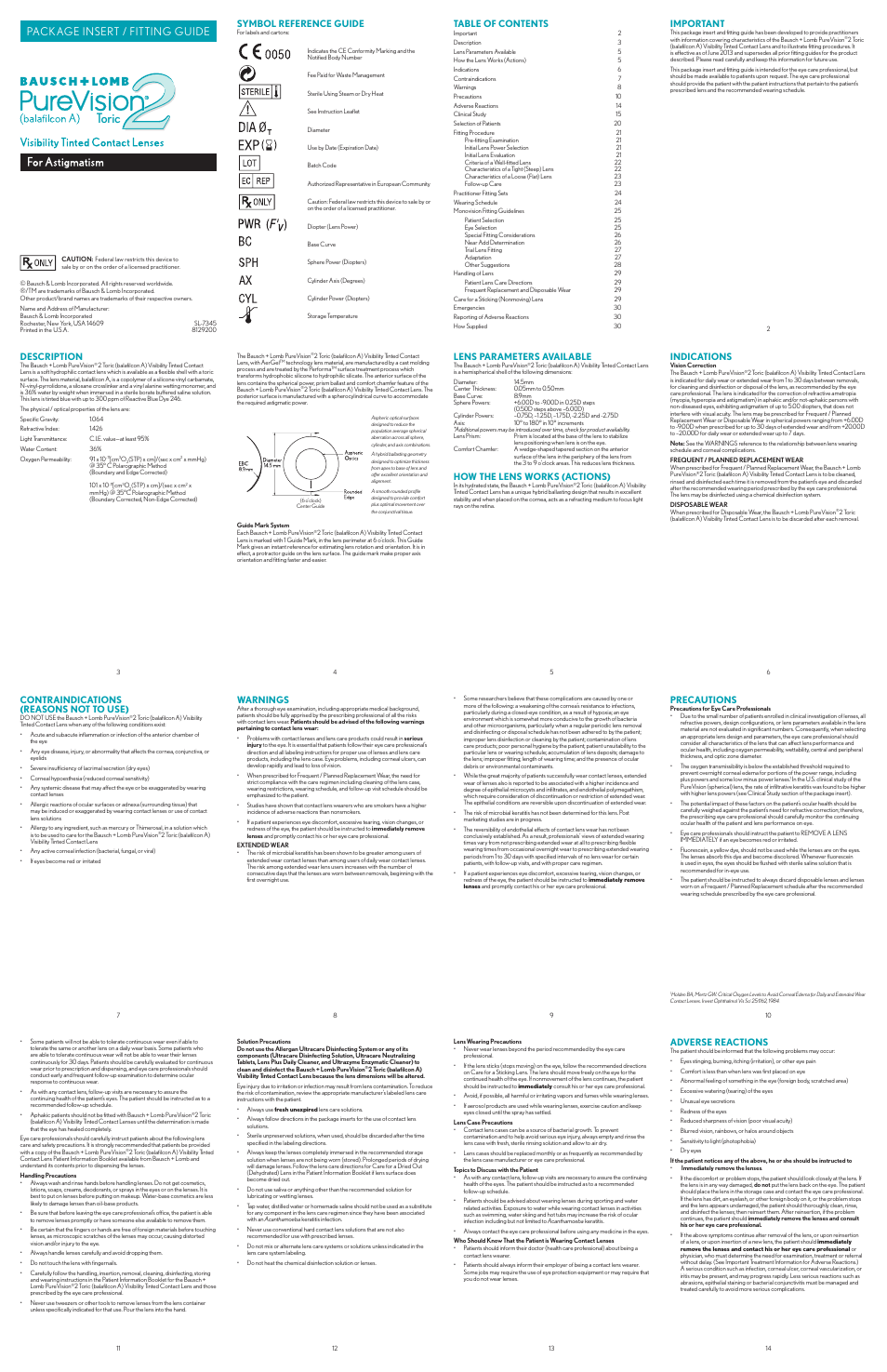 Toric, Package insert / fitting guide | Bausch & Lomb PureVision2 for Astigmatism Contact Lenses User Manual | Page 2 / 4