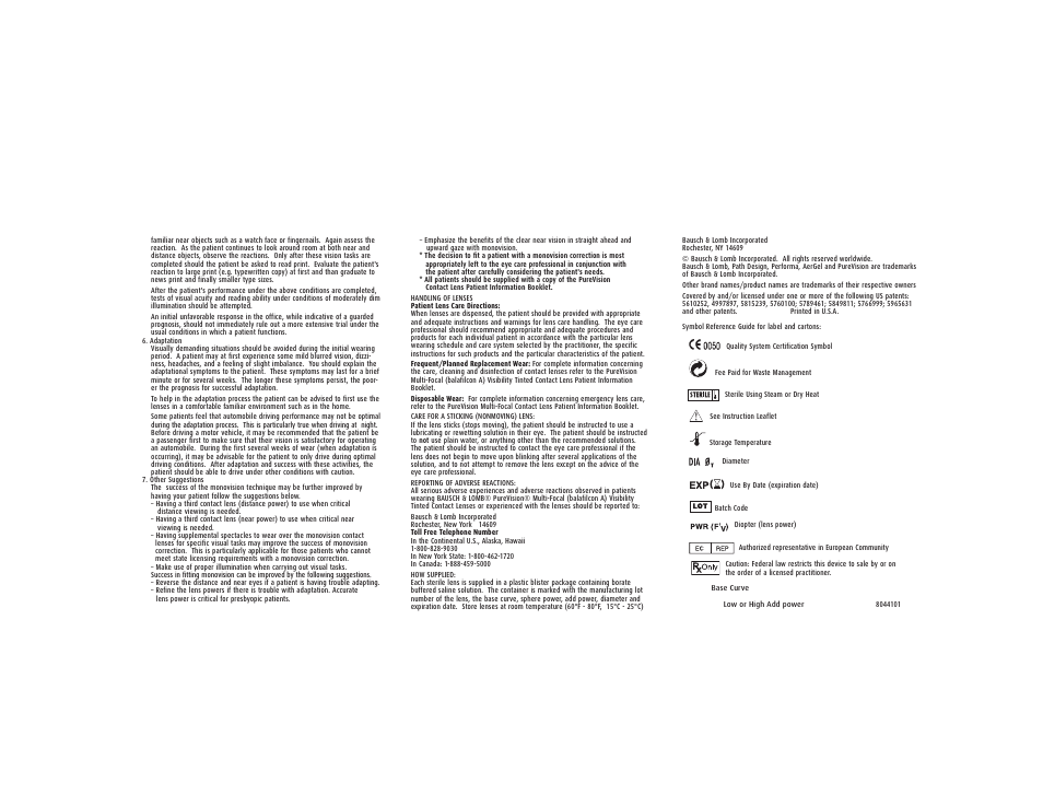 Bausch & Lomb PureVision Multi-Focal Contact Lenses User Manual | Page 8 / 8