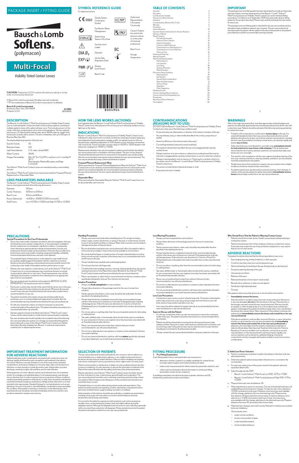 Visibility tinted contact lenses, Package insert / fitting guide | Bausch & Lomb SofLens Multi-Focal Contact Lenses User Manual | Page 2 / 4