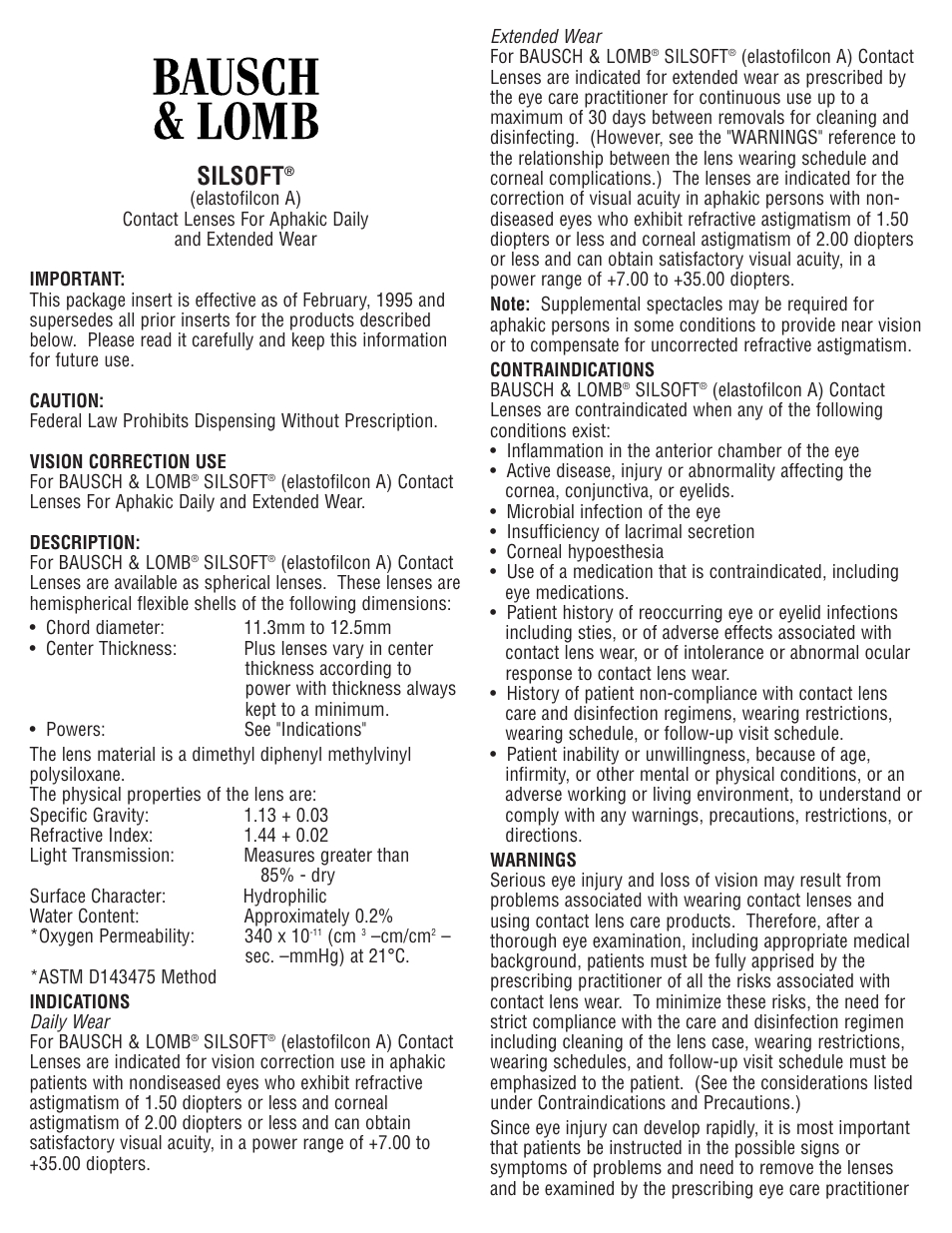 Bausch & Lomb Silsoft and Silsoft Super Contact Lenses User Manual | 5 pages