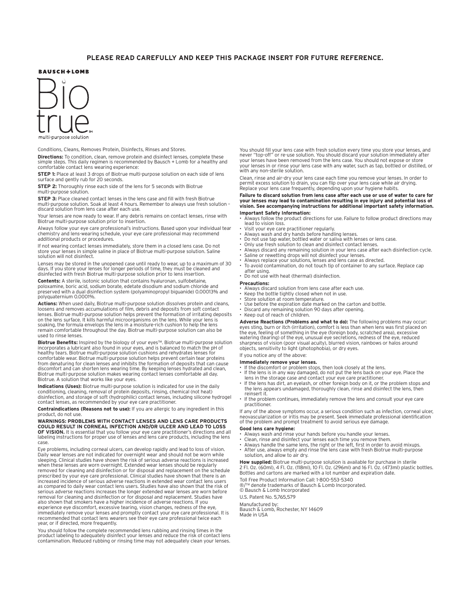 Bausch & Lomb Biotrue multi-purpose solution User Manual | 1 page