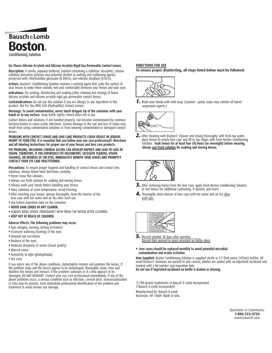 Bausch & Lomb Boston Conditioning User Manual | 1 page