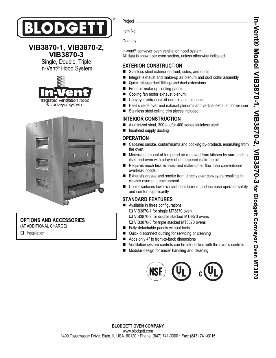 Blodgett IN-VENT VIB3870-2 User Manual | 2 pages