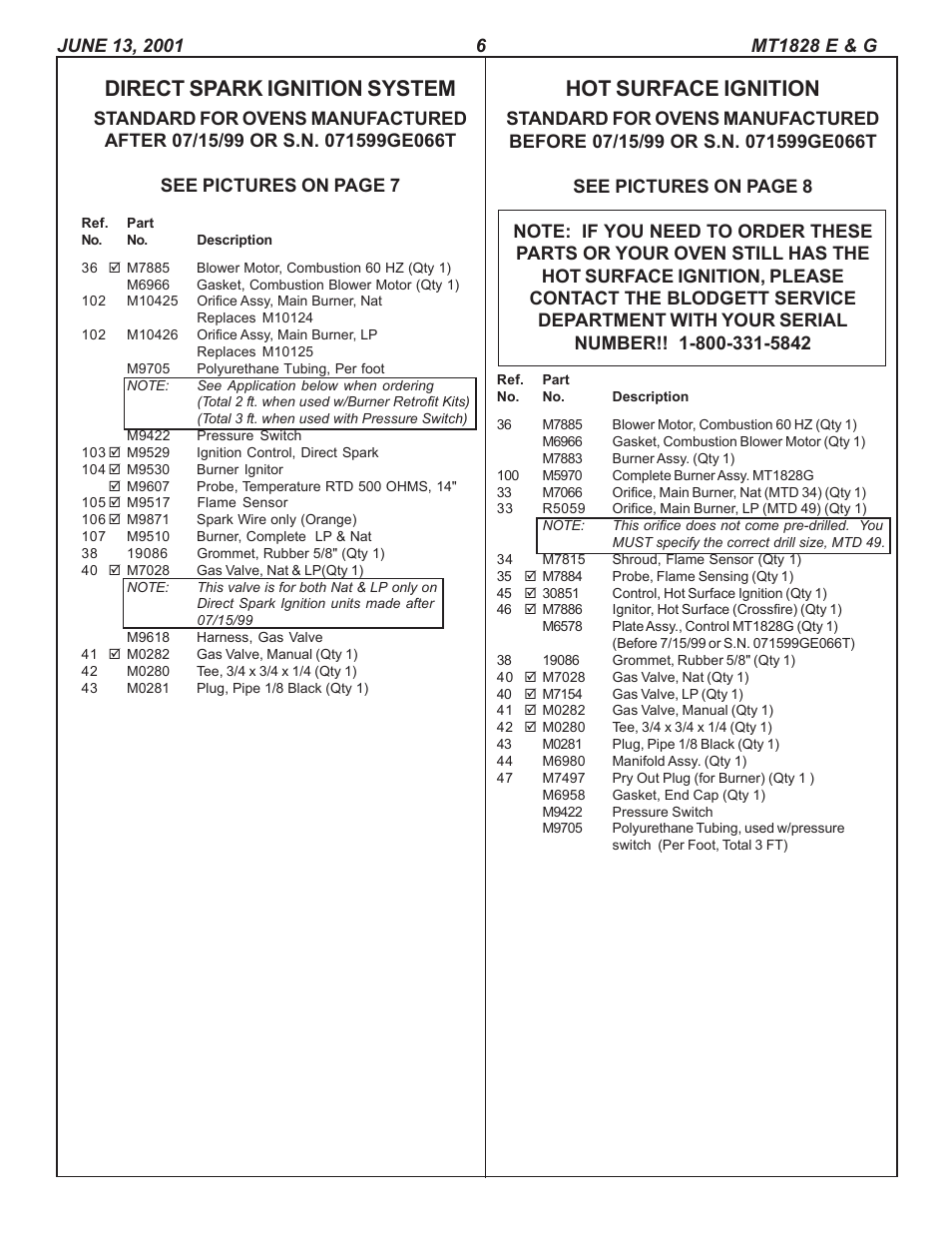 Hot surface ignition, Direct spark ignition system | Blodgett CONVEYOR OVEN REPLACEMENT PARTS MT1828E User Manual | Page 6 / 15