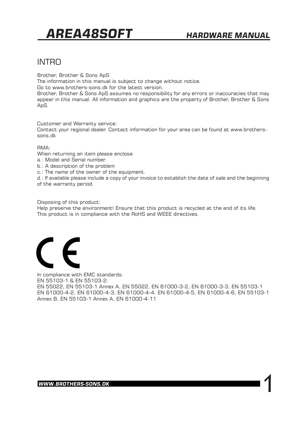 Area48soft, Intro, Hardware manual | Brother, Brother & Sons Area48Soft Hardware User Manual | Page 2 / 9