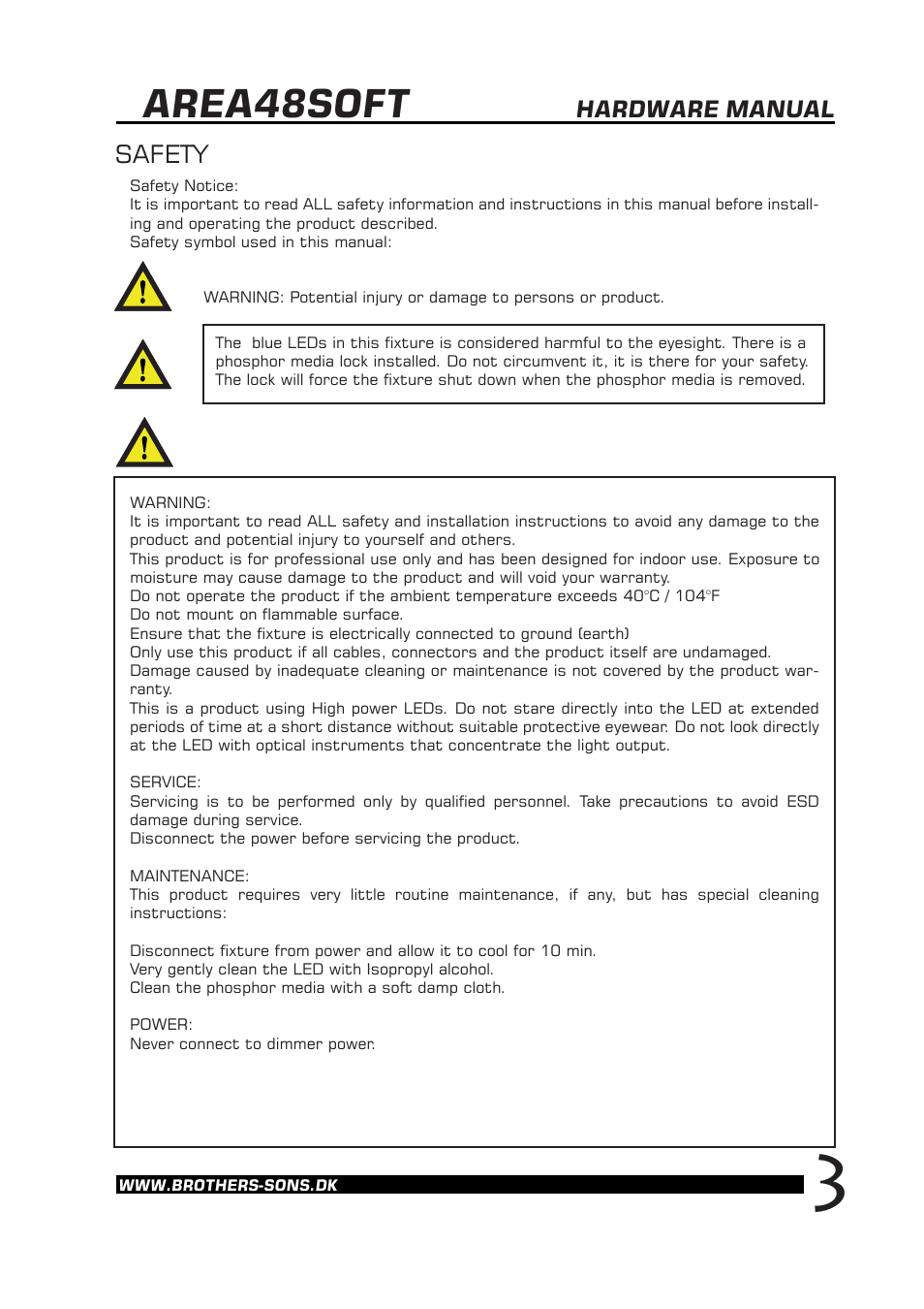 Area48soft, Safety, Hardware manual | Brother, Brother & Sons Area48Soft Hardware User Manual | Page 4 / 9