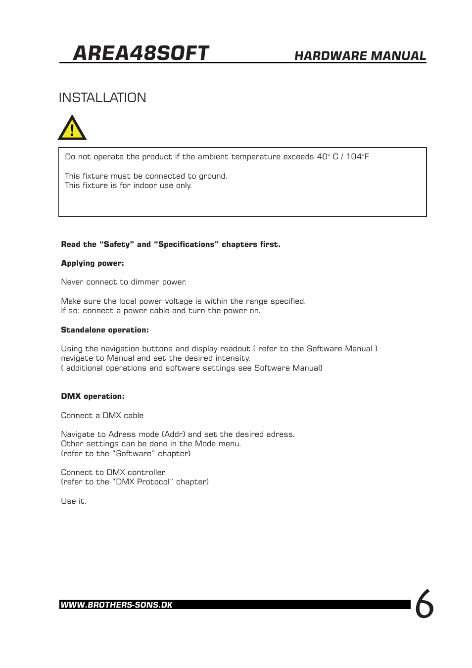 Area48soft, Installation, Hardware manual | Brother, Brother & Sons Area48Soft Hardware User Manual | Page 7 / 9