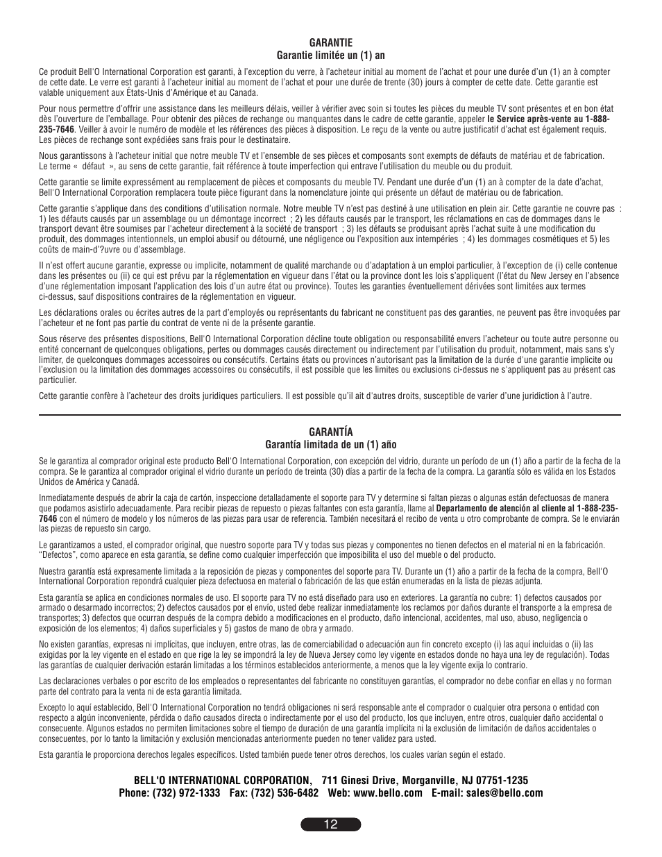 Bell'O AVS-4601HG User Manual | Page 12 / 12