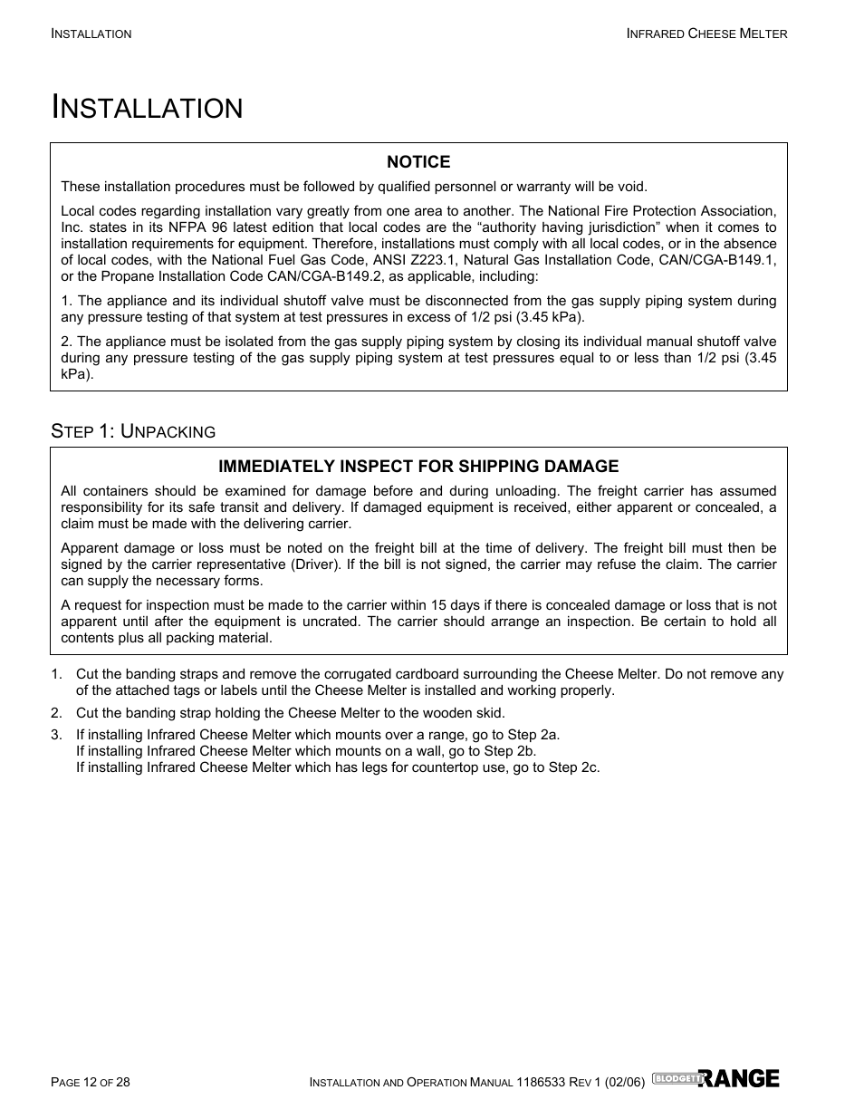 Nstallation | Blodgett B36-CM-PT User Manual | Page 12 / 28