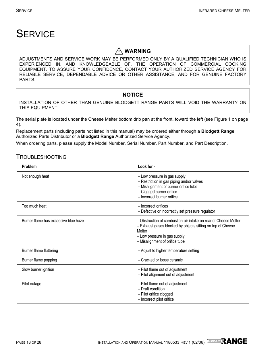 Ervice | Blodgett B36-CM-PT User Manual | Page 18 / 28