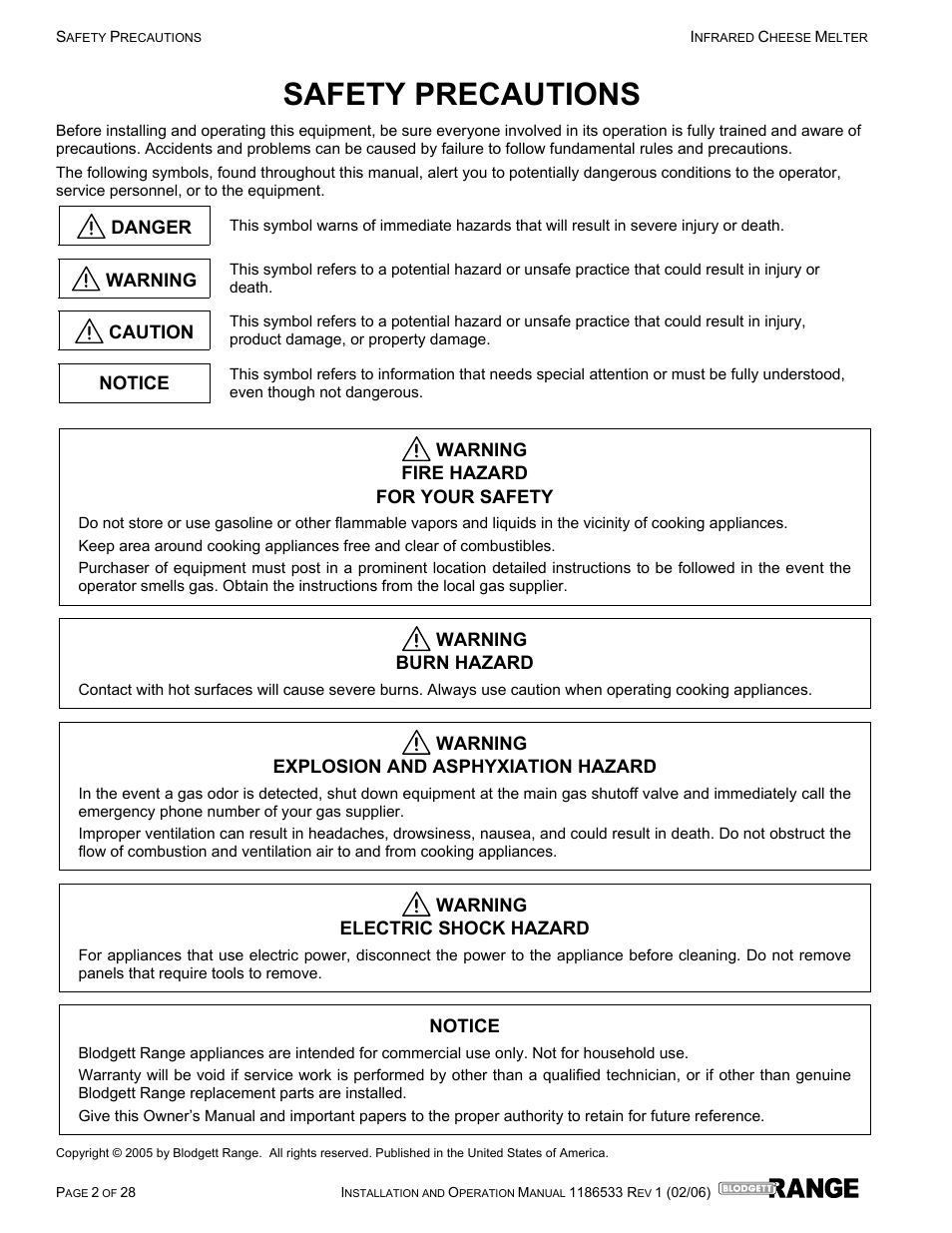 Safety precautions | Blodgett B36-CM-PT User Manual | Page 2 / 28