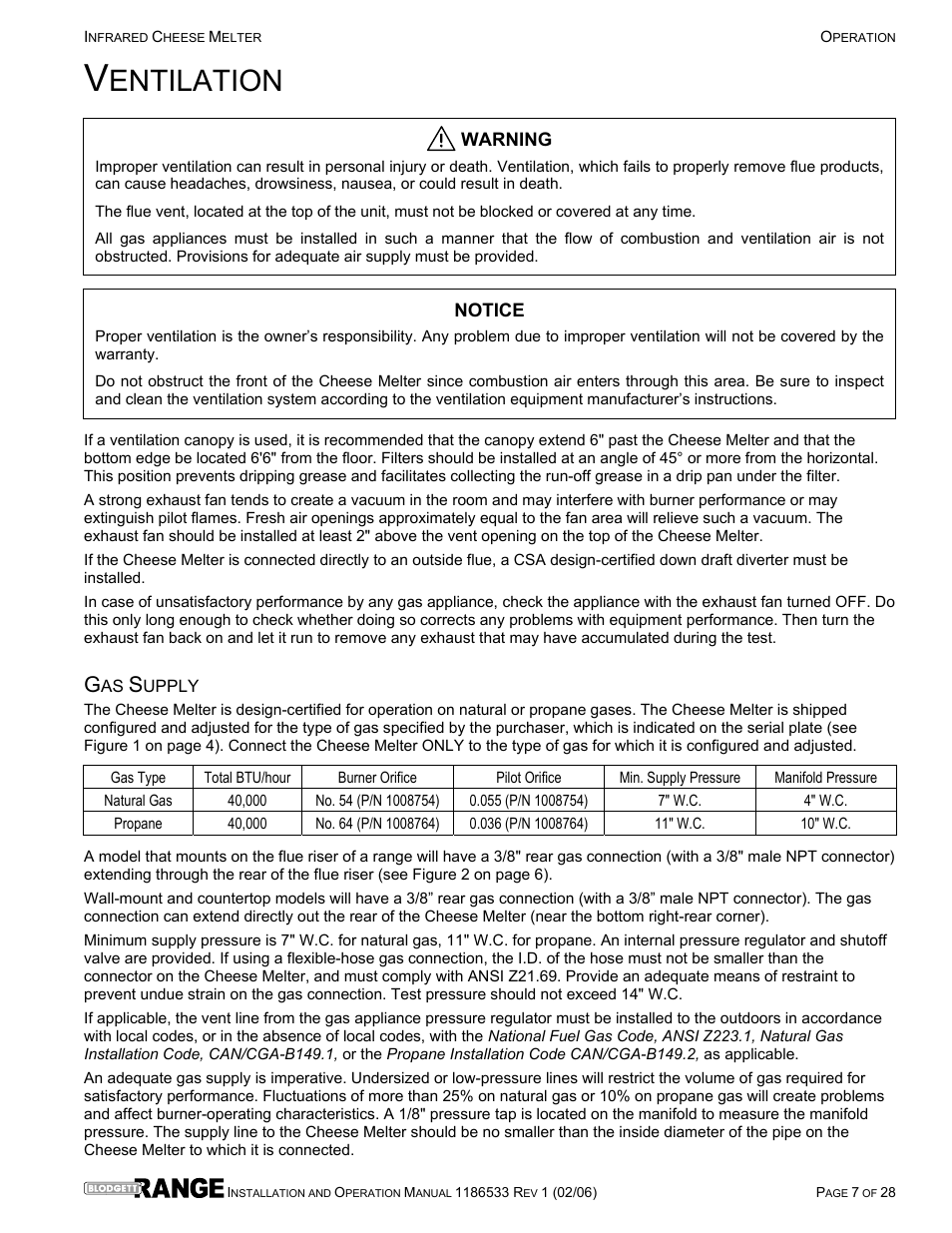 Entilation | Blodgett B36-CM-PT User Manual | Page 7 / 28