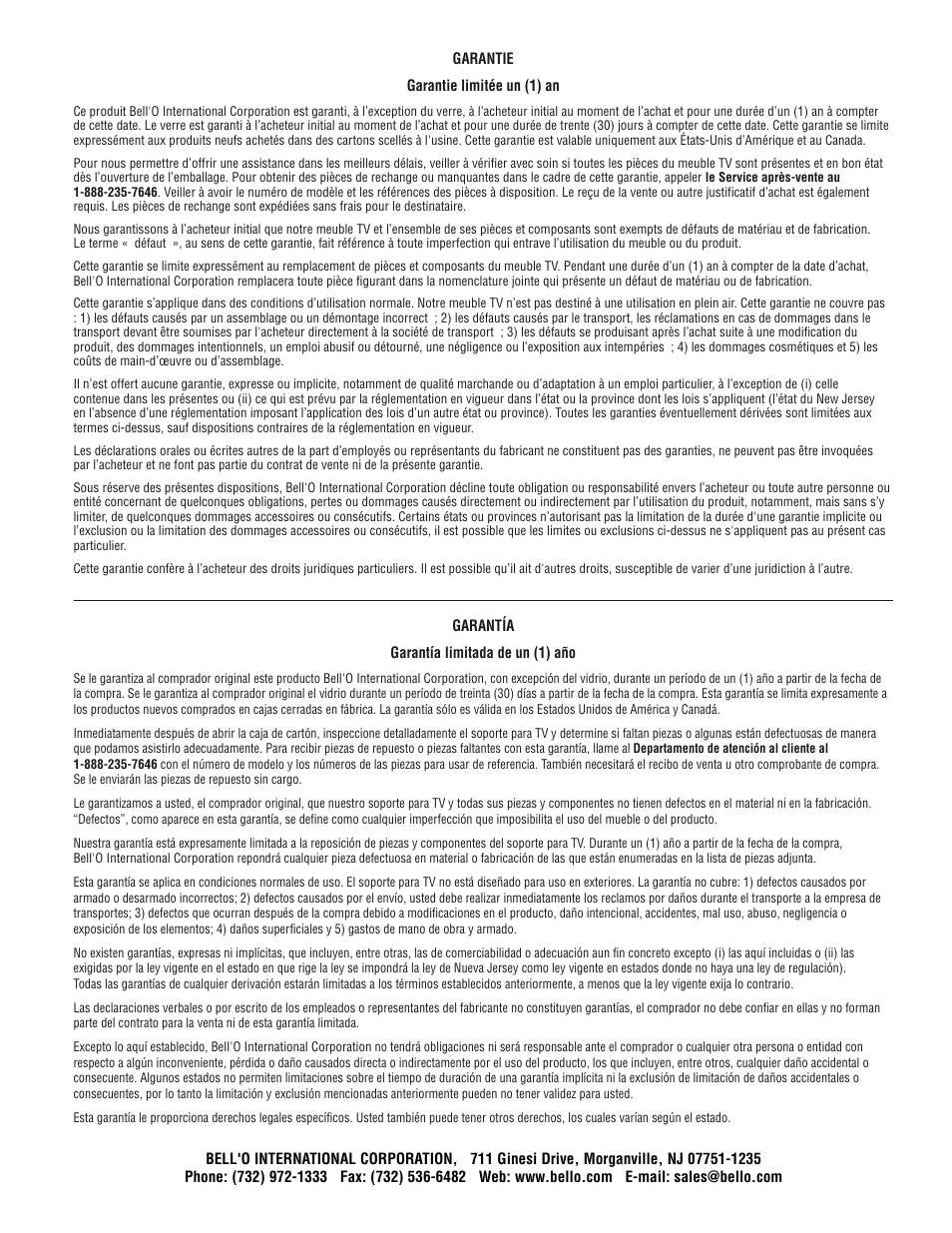 Bell'O AVSC-2121-Mar09 User Manual | Page 8 / 8