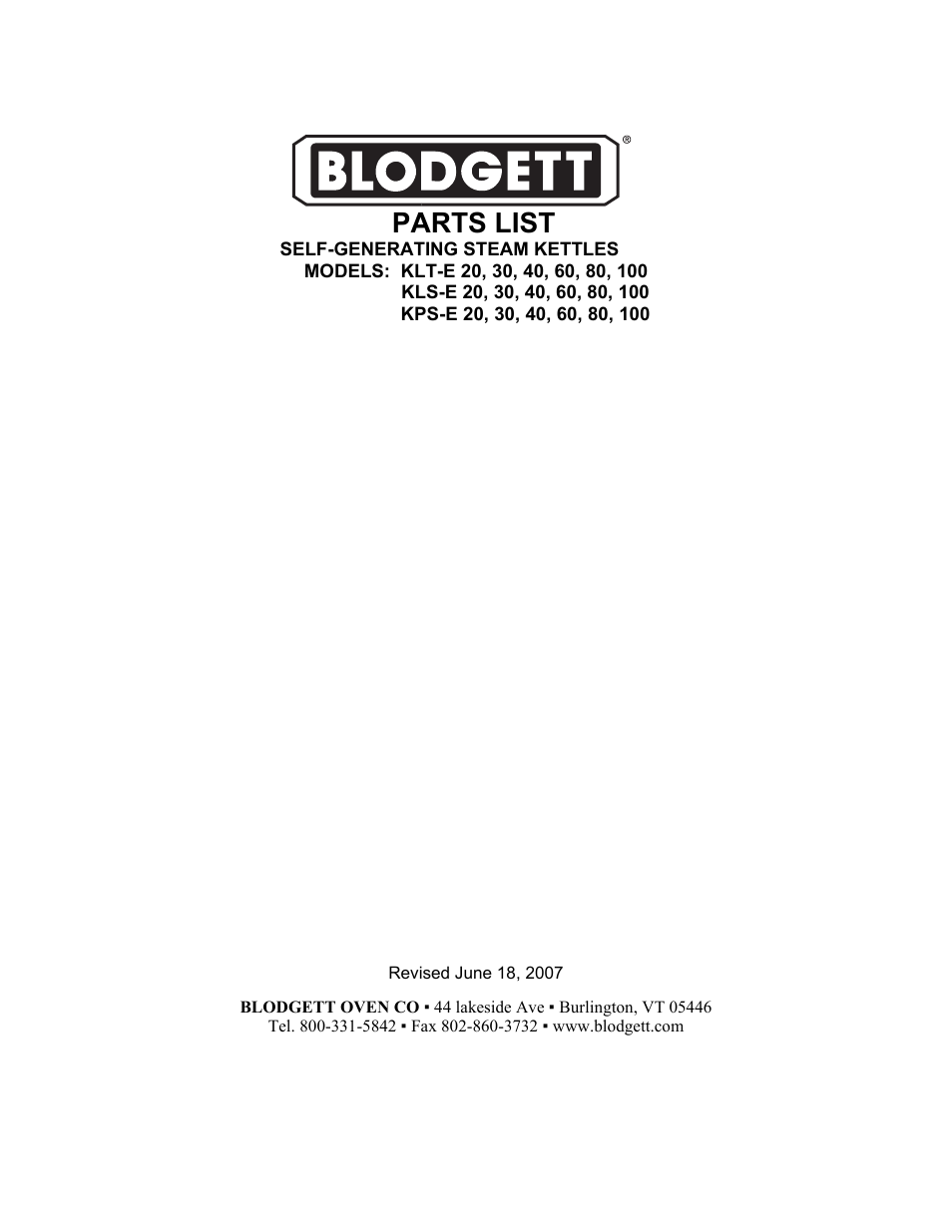 Blodgett KLS-E 40 User Manual | 16 pages