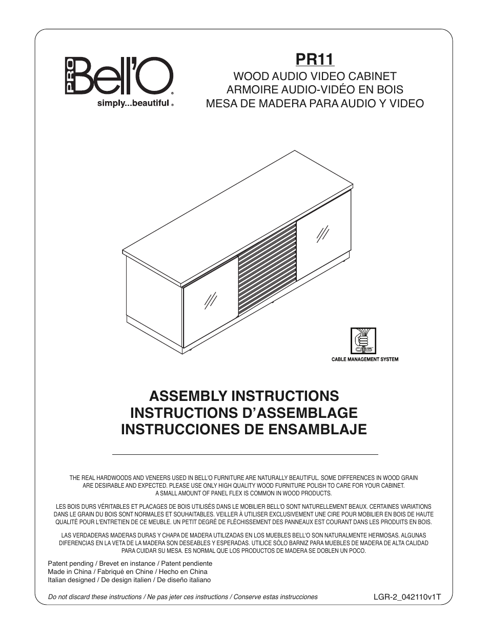 Bell'O PR11-Apr10 User Manual | 8 pages