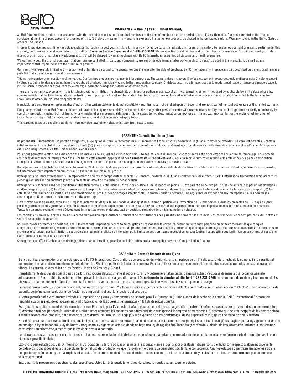 Bell'O PR11-Apr10 User Manual | Page 8 / 8