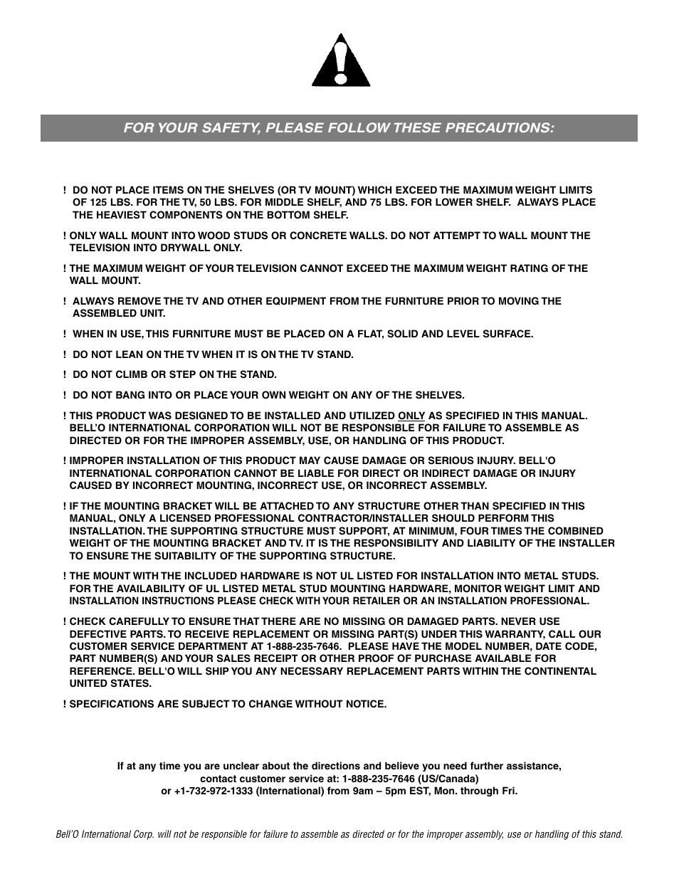 For your safety, please follow these precautions | Bell'O TPC2133 User Manual | Page 2 / 24