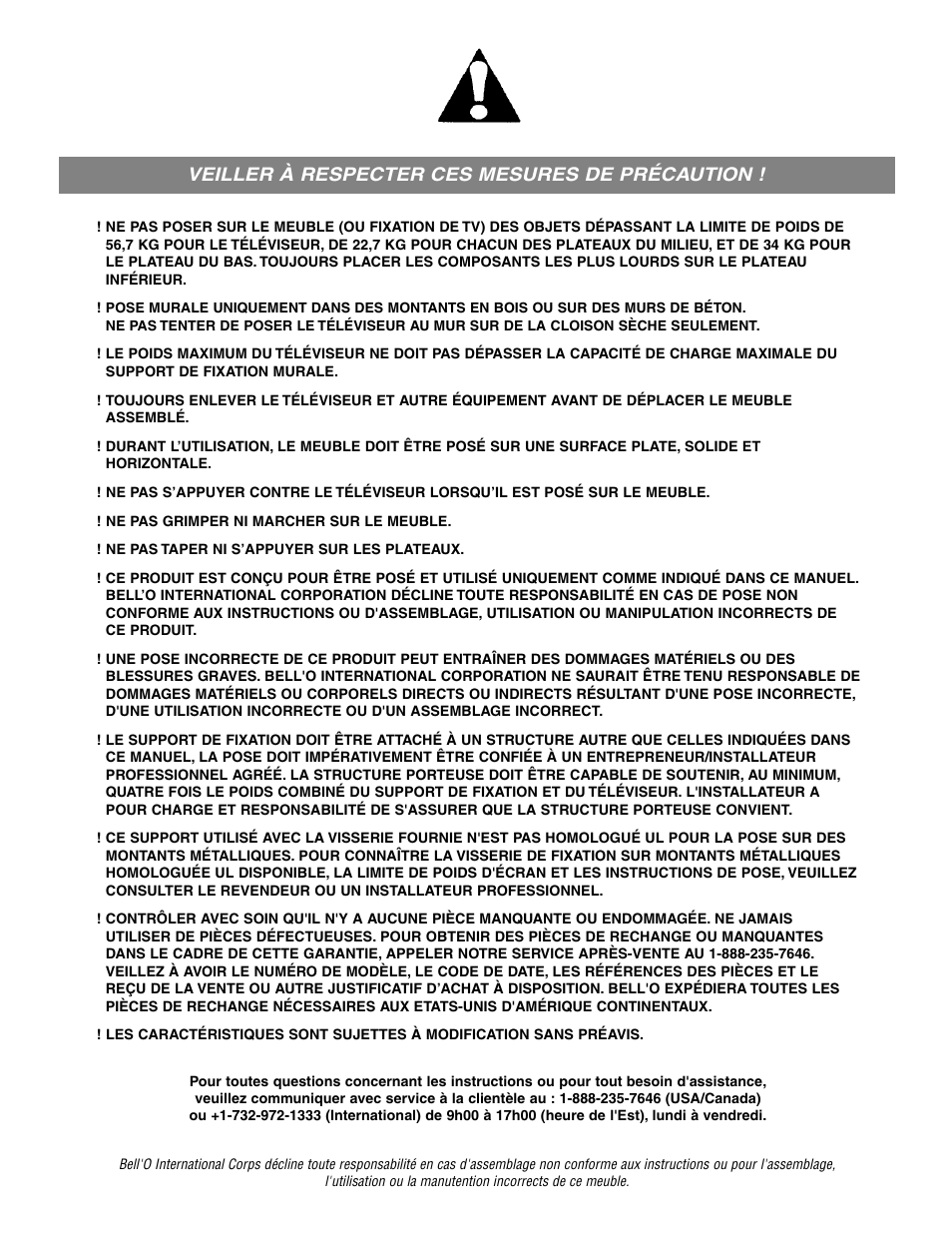 Veiller à respecter ces mesures de précaution | Bell'O TPC2133 User Manual | Page 3 / 24