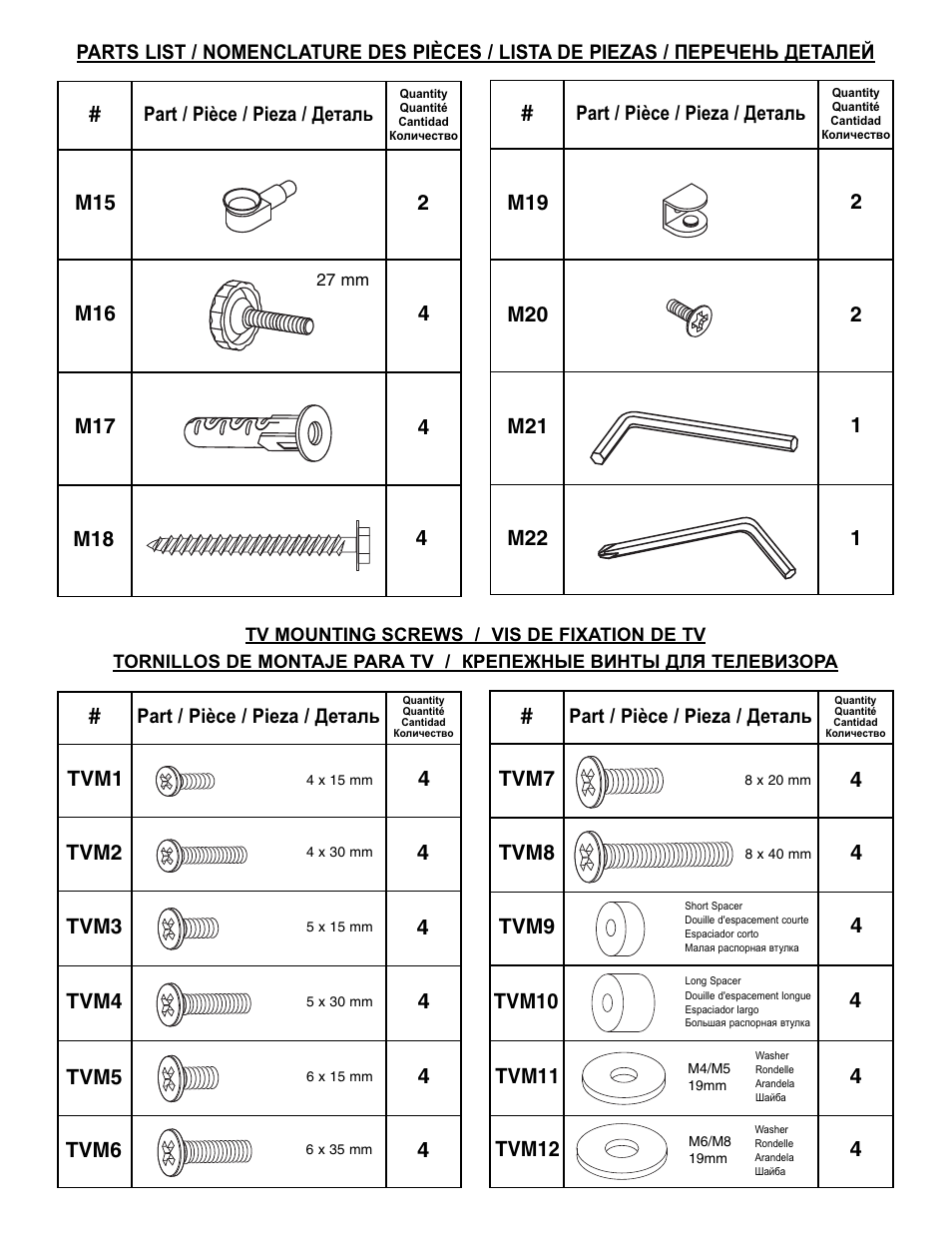 4tvm7, 4tvm1, Tvm6 4 m18 | 2m15 | Bell'O TPC2133 User Manual | Page 7 / 24