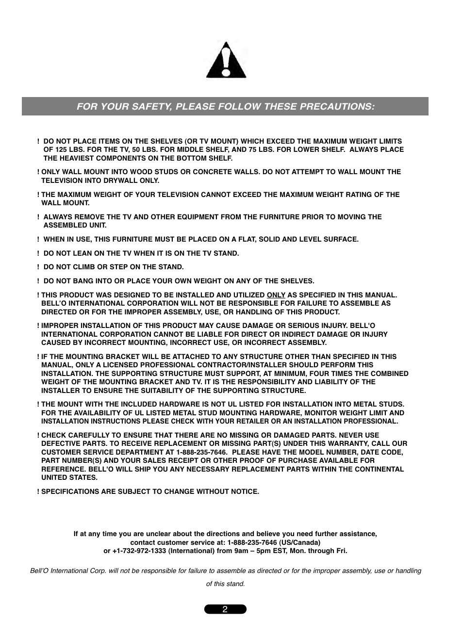 For your safety, please follow these precautions | Bell'O TPC2143 User Manual | Page 2 / 24