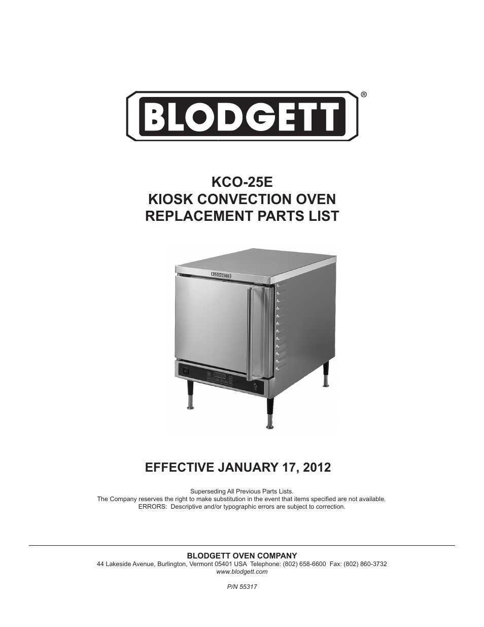 Blodgett KCO-25E User Manual | 6 pages