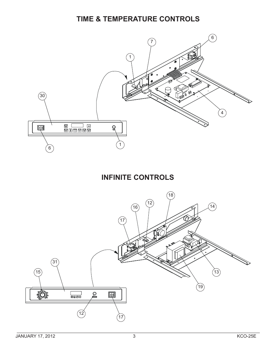 Time & temperature controls infinite controls | Blodgett KCO-25E User Manual | Page 3 / 6