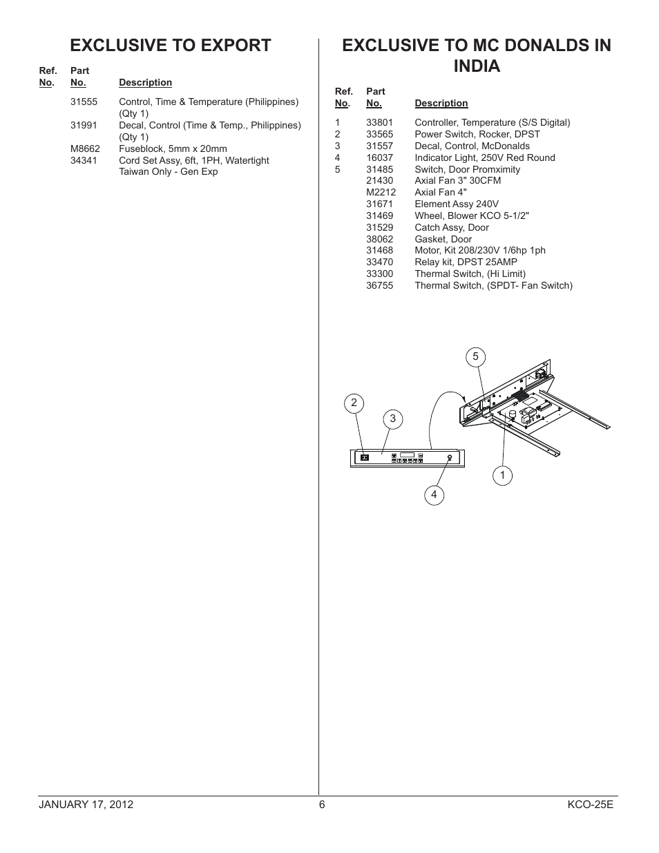 Exclusive to export, Exclusive to mc donalds in india | Blodgett KCO-25E User Manual | Page 6 / 6