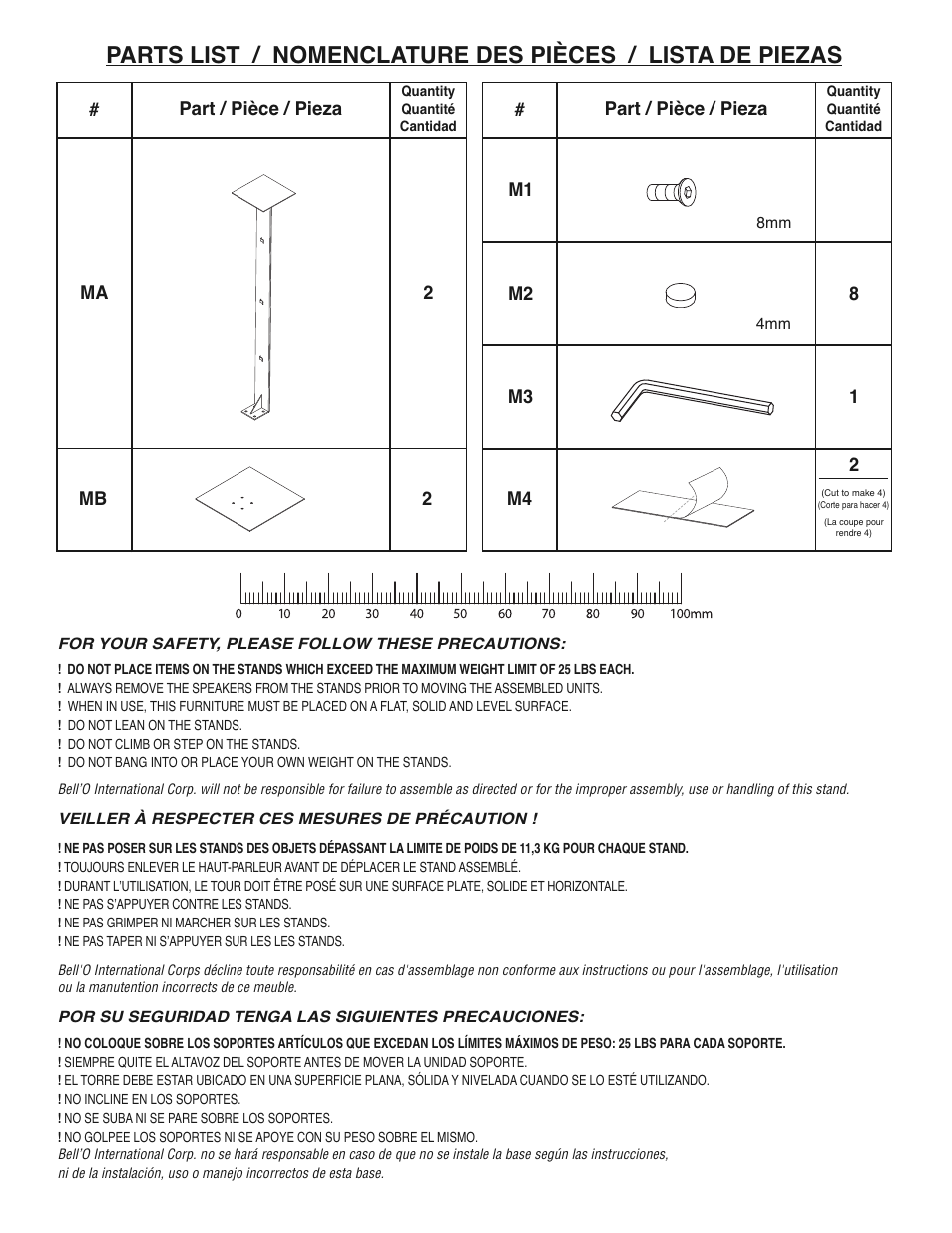 Ma mb 2 2, Part / pièce / pieza | Bell'O SP211 User Manual | Page 2 / 4