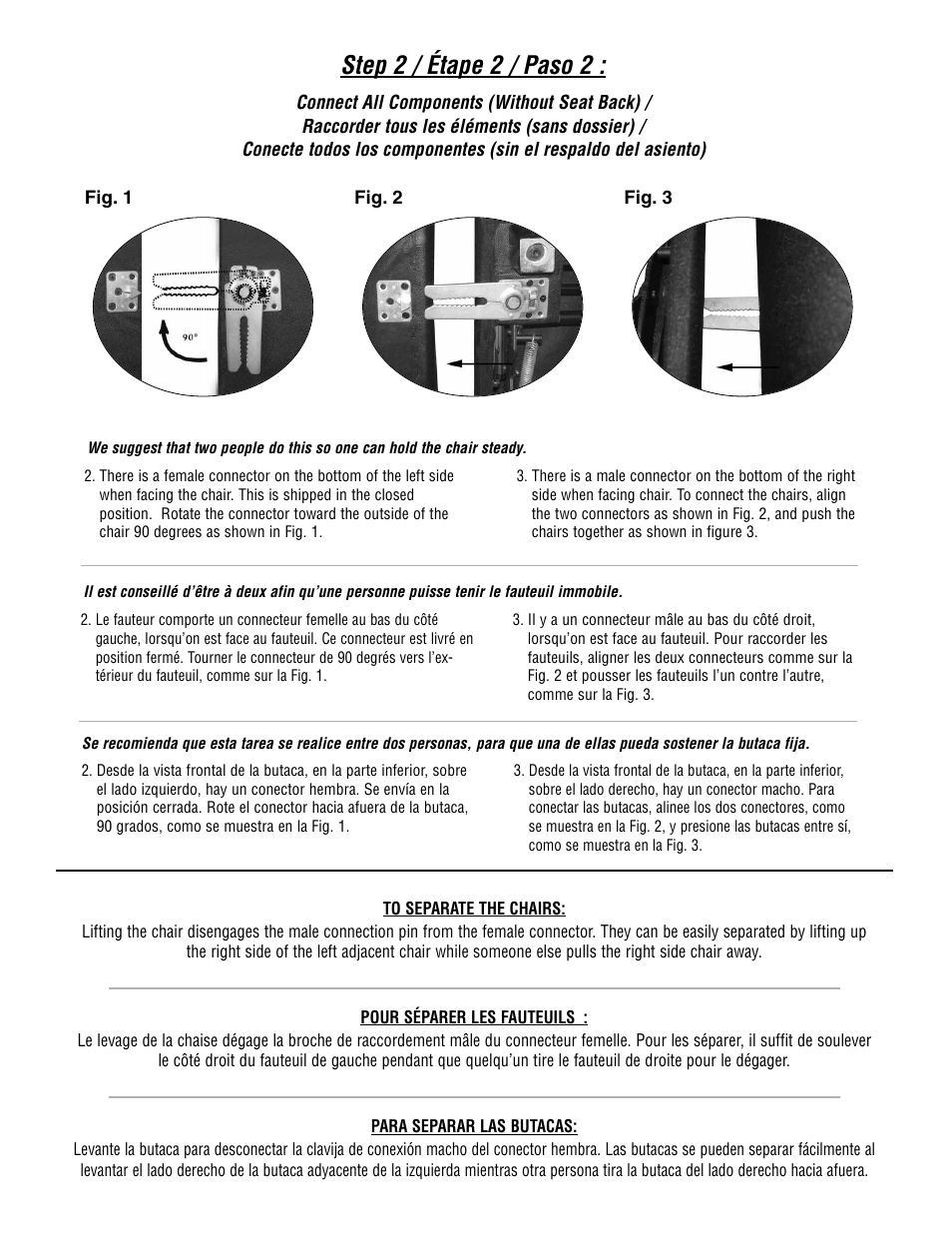 Step 2 / étape 2 / paso 2 | Bell'O HTS100-Oct07 User Manual | Page 3 / 7